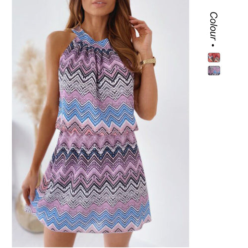 Damen Neckholder Minikleid mit zigzag-muster und luftiger Passform Drune