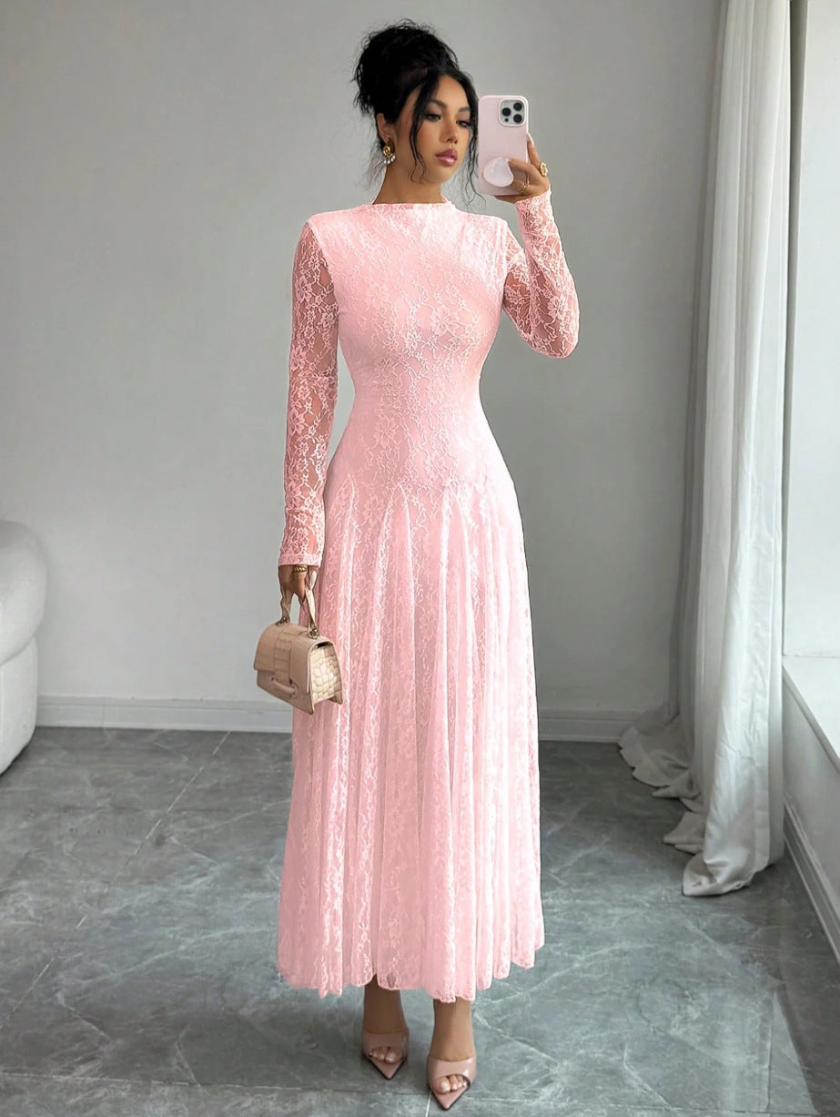 Damen Elegantes Hochzeitskleid mit Spitzenärmeln Drune