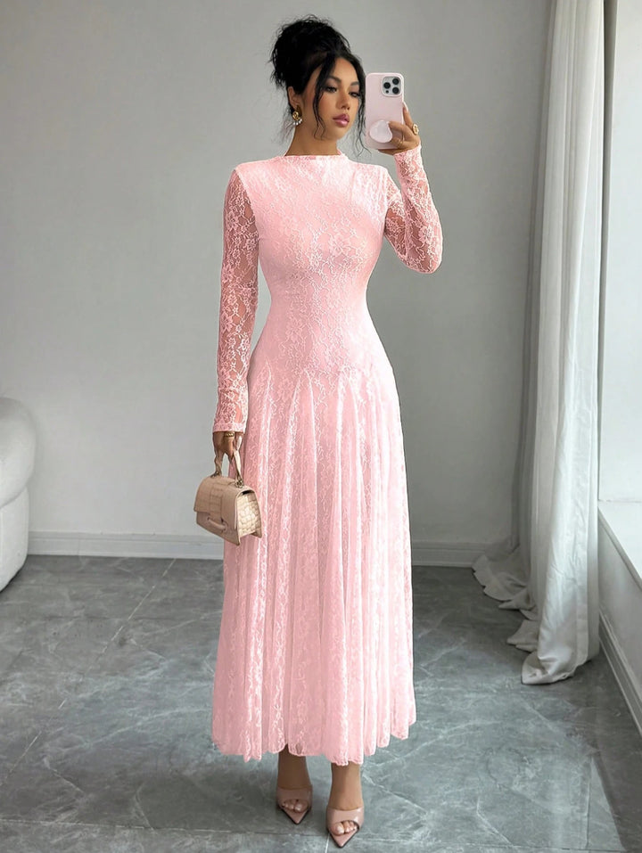 Damen Elegantes Hochzeitskleid mit Spitzenärmeln Drune