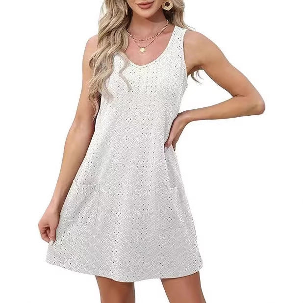 Damen Freizeitkleid mit Taschen und V-Ausschnitt Drune