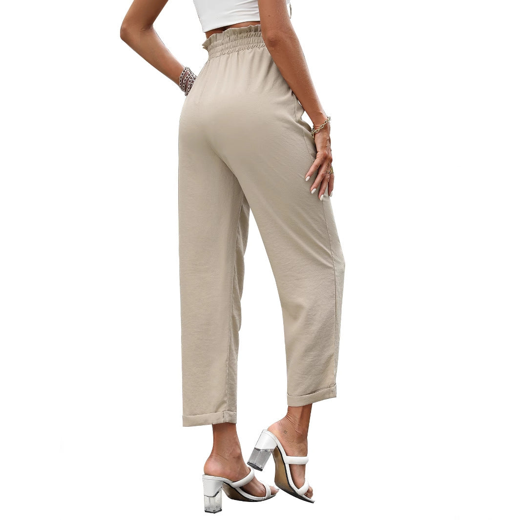 Damen elegante Locker sitzende Hose mit Taillenbindung Drune