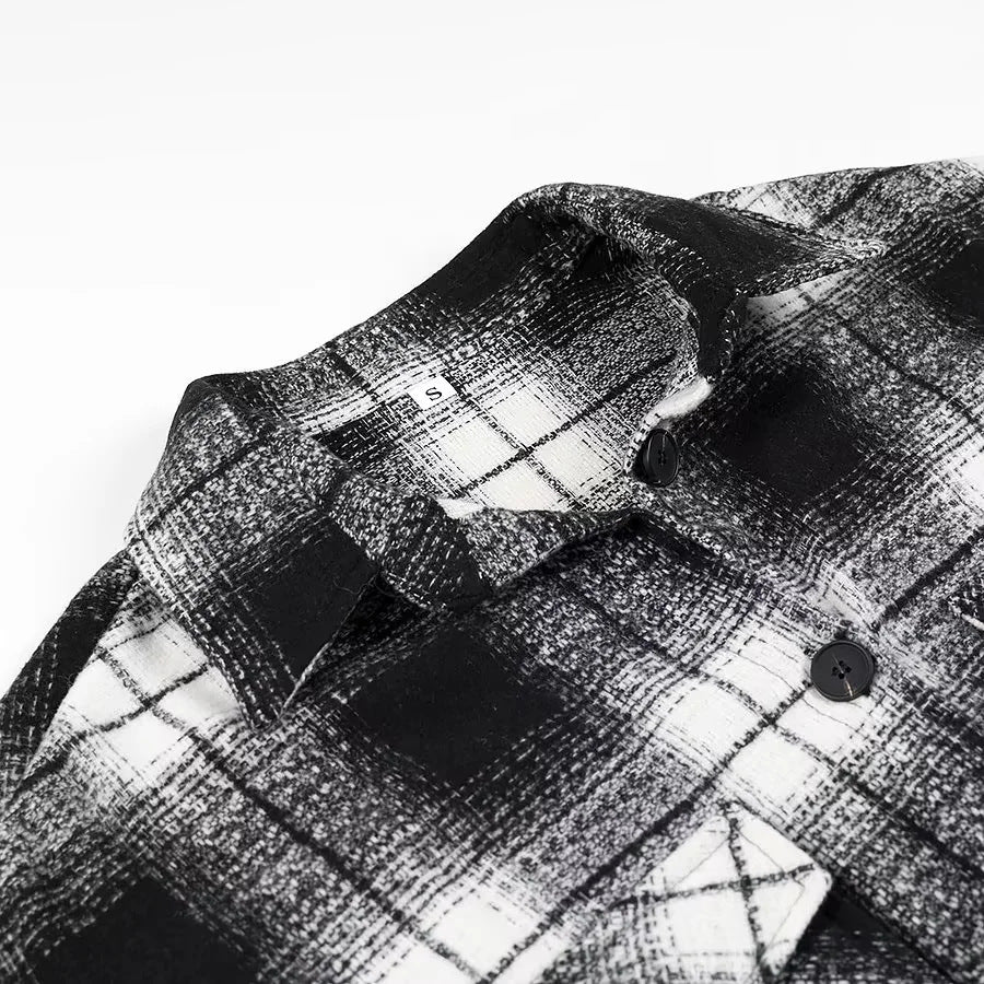 Damen nan langer karierter Shirtmantel mit Hemdkragen und aufgesetzten Brusttaschen Drune