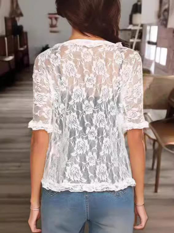 Damen Blumen Spitze Cardigan Drune