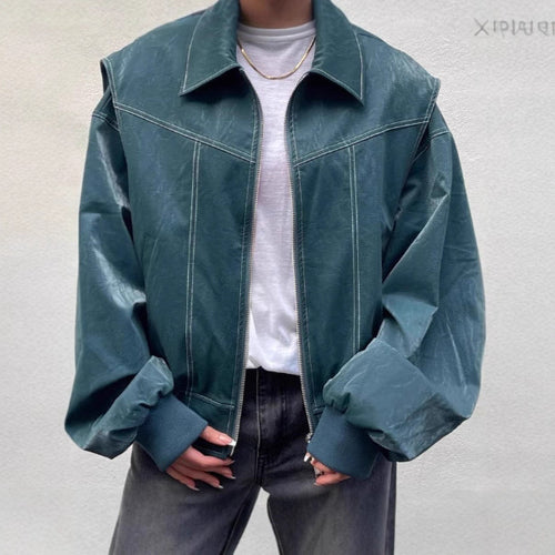 Damen moderne Kunstlederjacke im sportlichen Schnitt mit praktischen Taschen Drune