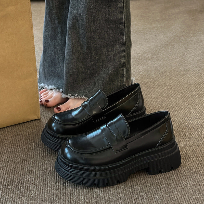 Damen nan modische Plateau-Loafer in Lederoptik mit profilierter Gummisohle und gepolstertem Fußbett Drune