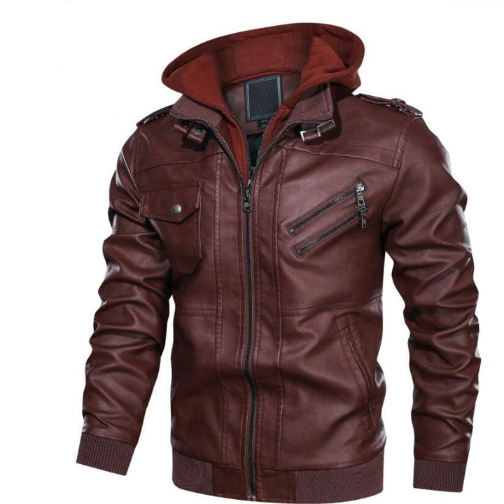 Herren stylische Kunstlederjacke mit abnehmbarem Innenfleece Drune