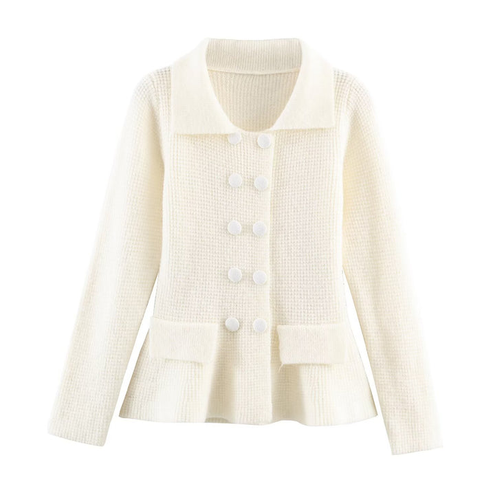Damen Doppelreihige Bouclé-Jacke mit Schößchen, aufgesetzten Taschen und Hemdkragen Drune