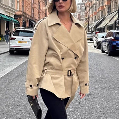 Damen modische Trenchcoatjacke mit Gürtel und großzügigem Schnitt Drune