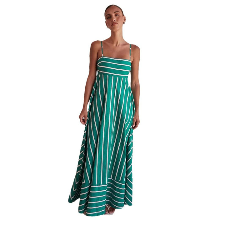 Damen Langarm Maxikleid mit elegantem Streifenmuster und fließendem Schnitt Drune