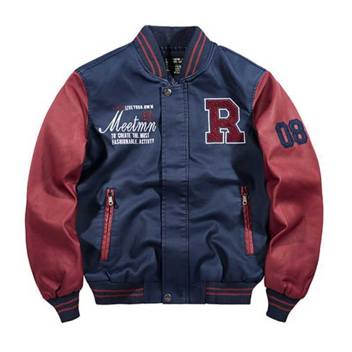Herren College‑Varsity‑Bomberjacke mit kontrastreichen Ärmeln, Letterpatch und Rippbündchen Drune