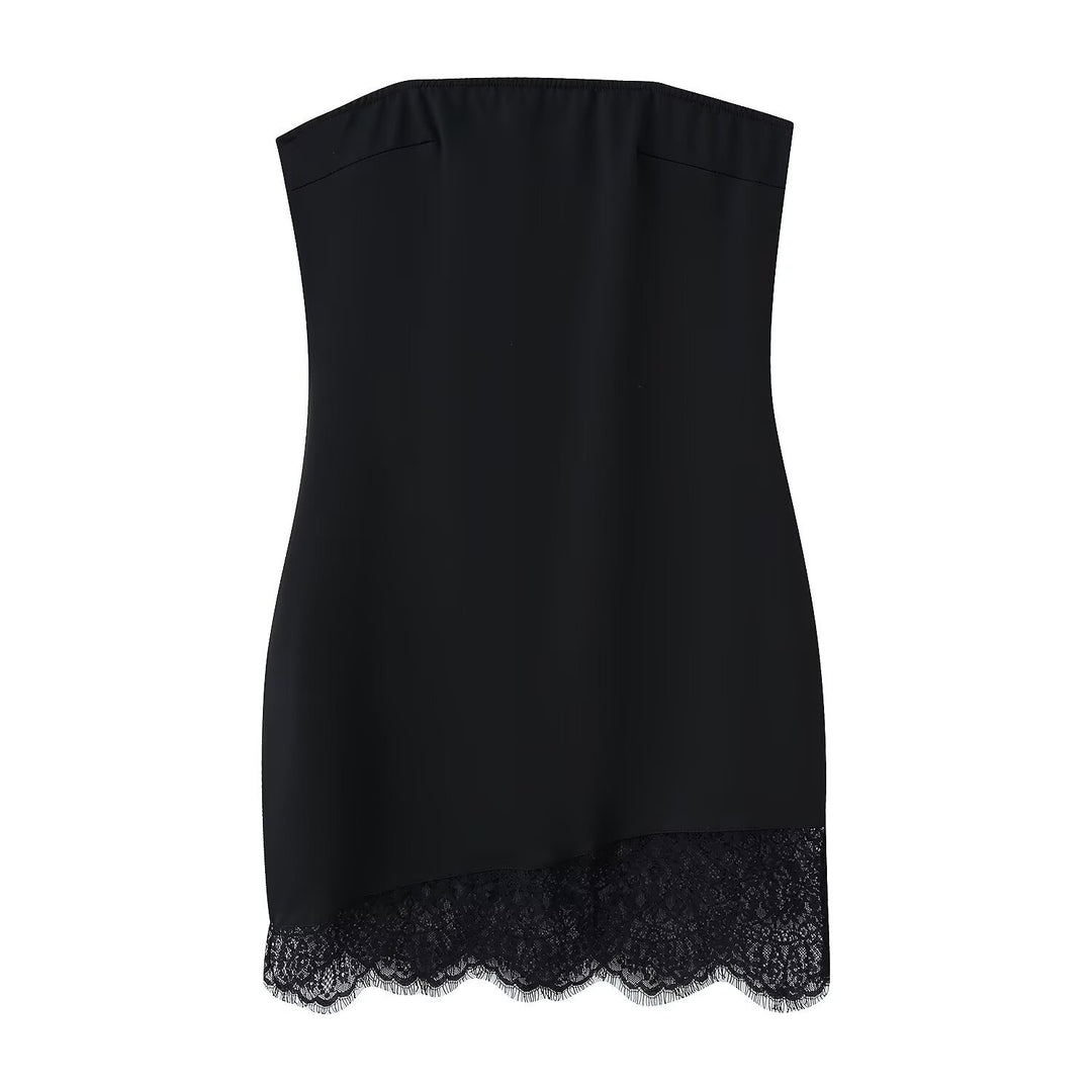 Damen Spitzen-Hängerchenkleid mit elegantem Rückenausschnitt und charmantem Saum Drune