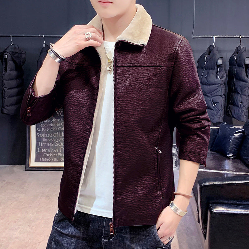 Herren schmal geschnittenes Kunstleder Blouson mit strukturiertem Finish und Teddykragen Drune