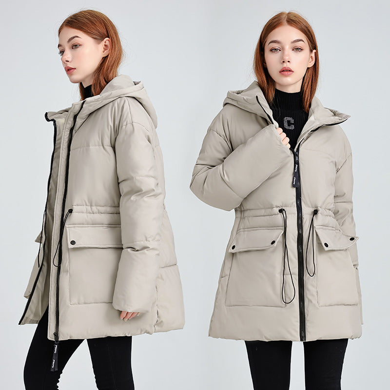 Damen Wattierter Parka mit Kapuze, Tunnelzug und Pattentaschen Drune