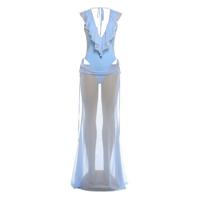 Damen Elegantes Strandkleid mit fransigen Details und tiefem V-Ausschnitt Drune