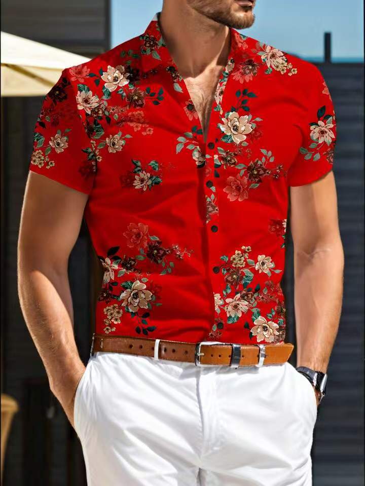 Herren Kurzarm Hemd mit floralem Muster Drune