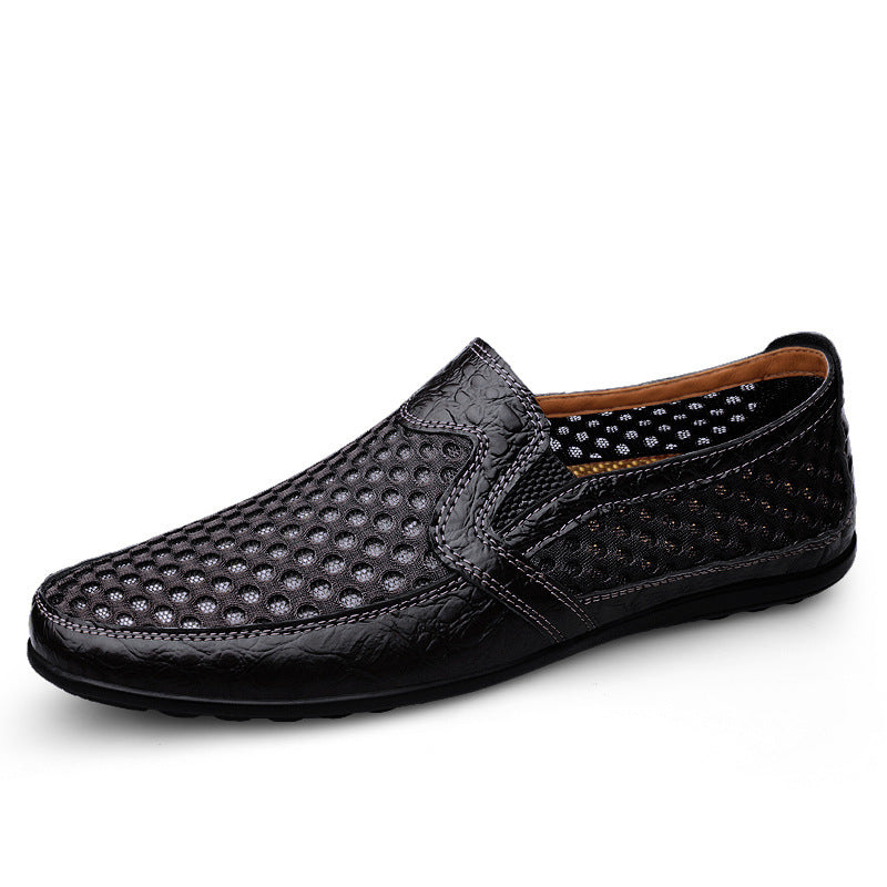 Herren Atmungsaktiver Lochleder-Slipper im Mokassin-Stil mit flexibler Gummisohle Drune