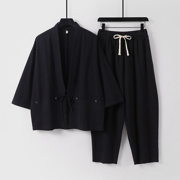 Unisex Kimono-Lounge-Set mit Kurzjacke und elastischer Kordelhose Drune