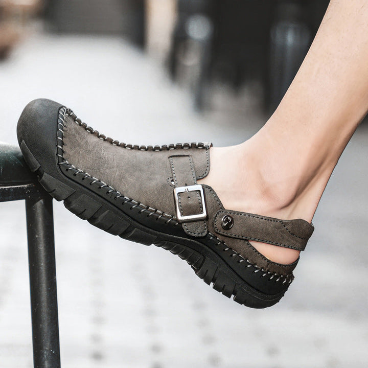 Herren Clogs aus hochwertigem Leder mit komfortablem Riemen und rutschfester Sohle Drune