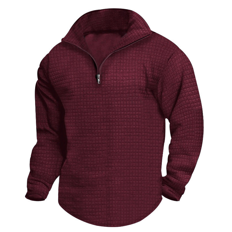 Herren strukturierter Fleece-Pullover mit hohem Kragen und halbem Reißverschluss Drune