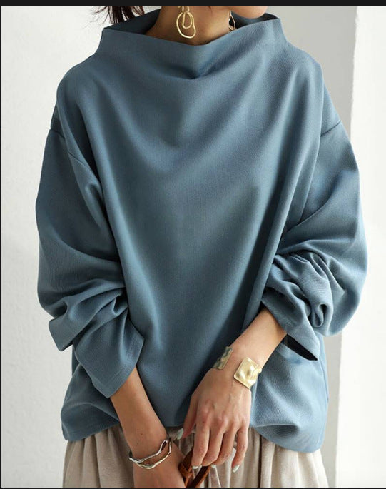 Frauen Oversize Bluse mit weitem Bootsausschnitt und Ballonärmeln Drune
