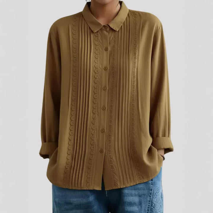Damen Elegante Bluse mit feinen Falten und Spitzenbesatz