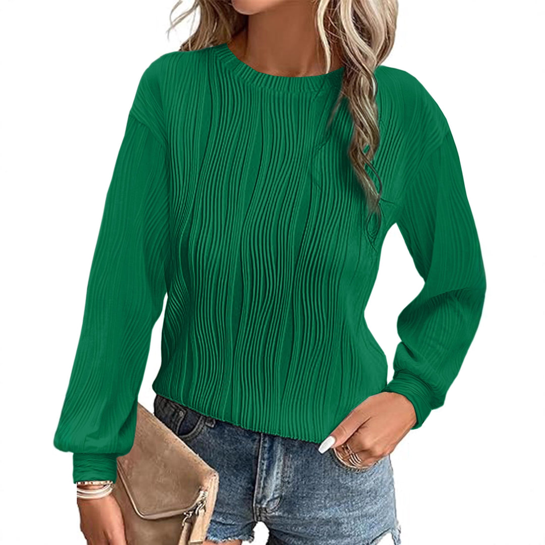 Damen Fein plissiertes Langarmshirt mit Rundhalsausschnitt und strukturierter Wellenoptik Drune