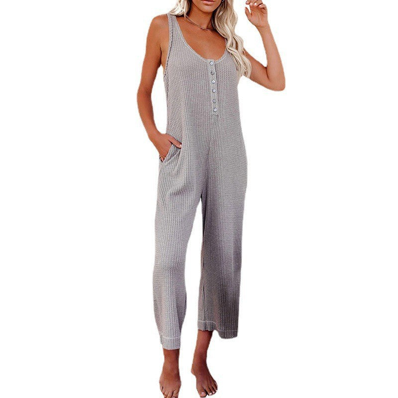 Damen Jumpsuit mit Knopfleiste und Taschen Drune