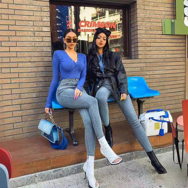 Damen Skinny Jeans mit Hochbund und sculptierendem Effekt Drune