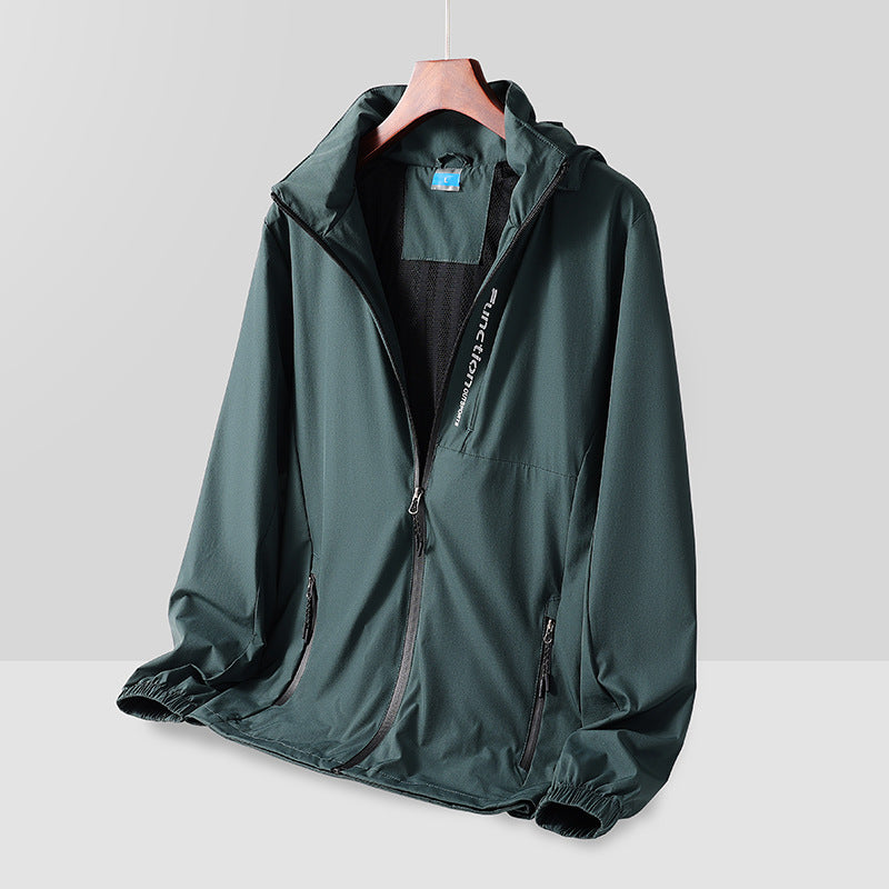 Herren Leichte atmungsaktive Kapuzen-Windjacke mit Mesh-Futter, Reißverschlusstaschen und elastischen Bündchen Drune