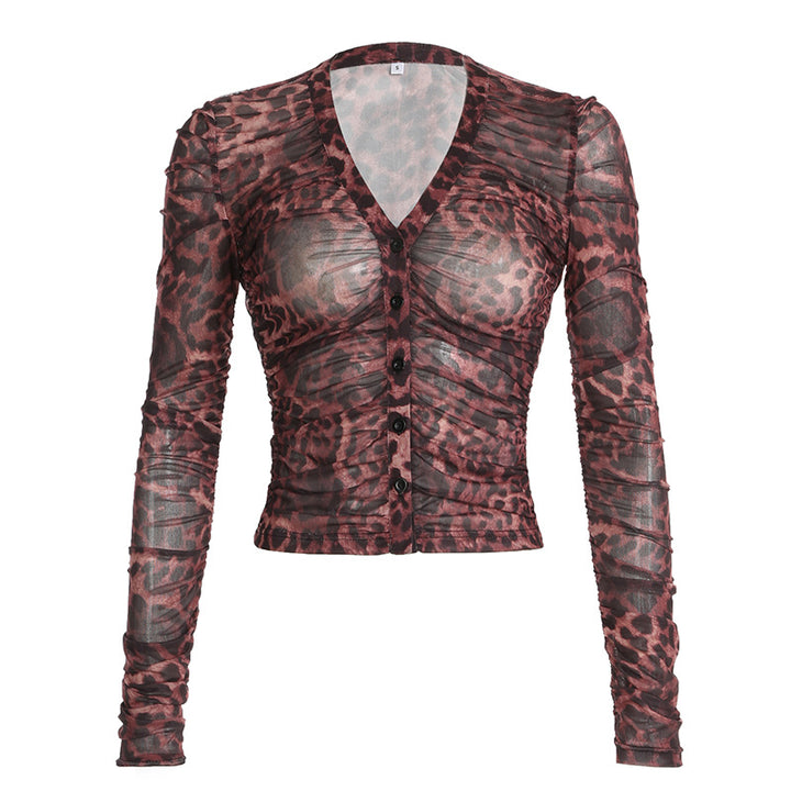 Damen Elegant geschnittenes Top mit animalischem Muster und Rüschendetails Drune