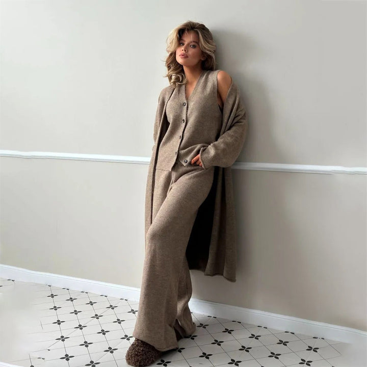 Damen Loungewear-Set mit beeindruckendem Cardigan und weitem Hosenstil Drune