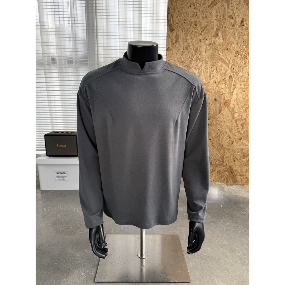 Herren Feines Lockeres Langarm-Sweatshirt mit kurzem Stehkragen und minimalistischer Nahtführung Drune