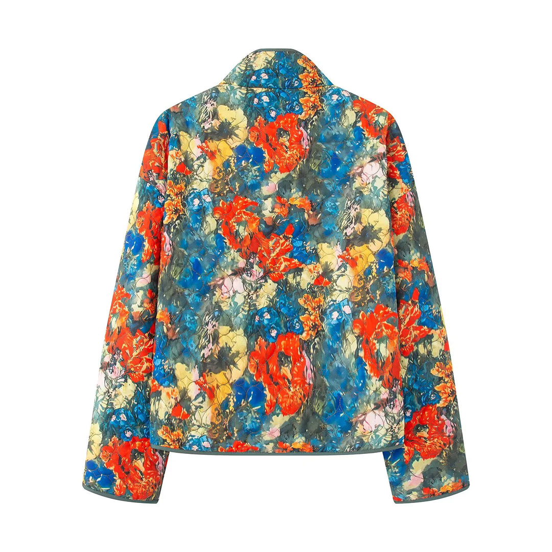 Damen nan gesteppte Aquarell-Blousonjacke mit Cordbesatz Stehkragen und aufgesetzten Taschen Drune