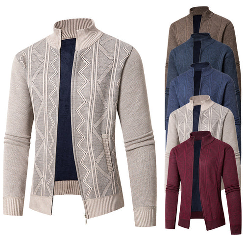 Herren Strickjacke mit strukturiertem Zopfdesign und hohem Kragen Drune