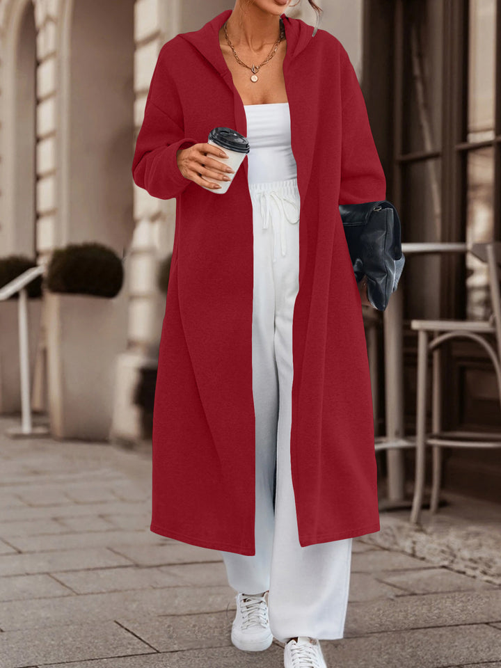 Damen Langer Oversize Kapuzenmantel mit offener Front und weichem Fleece Drune