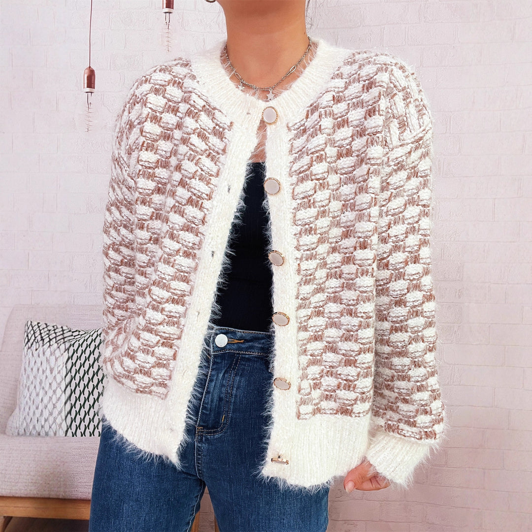 Damen flauschige Strickjacke mit modischer Knopfdetailstruktur und lässigem Schnitt Drune