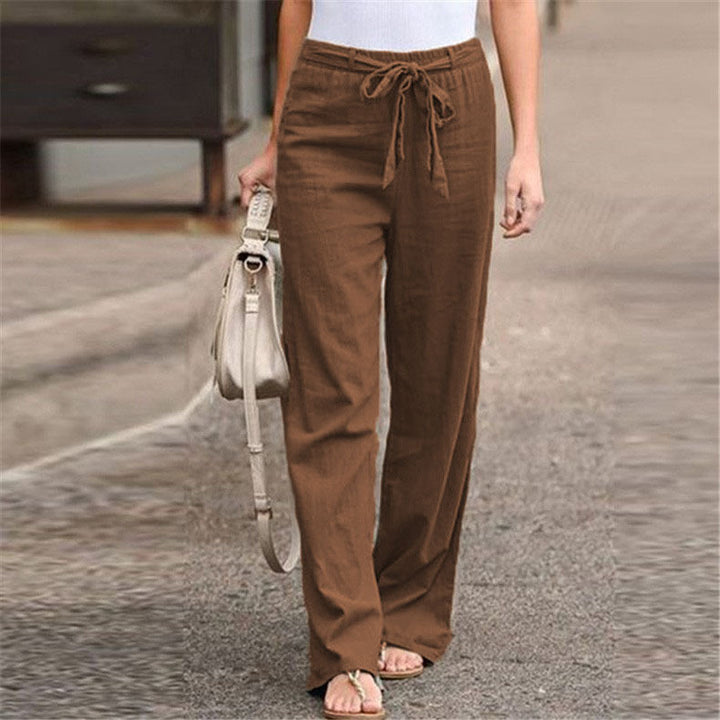 Damen gemütliche Leinenhose mit verstellbarem Bund Drune