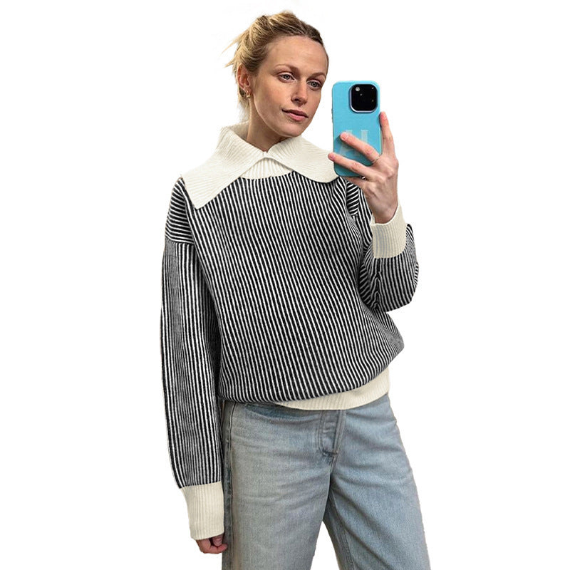 Damen Oversized Pullover mit Kragen Drune