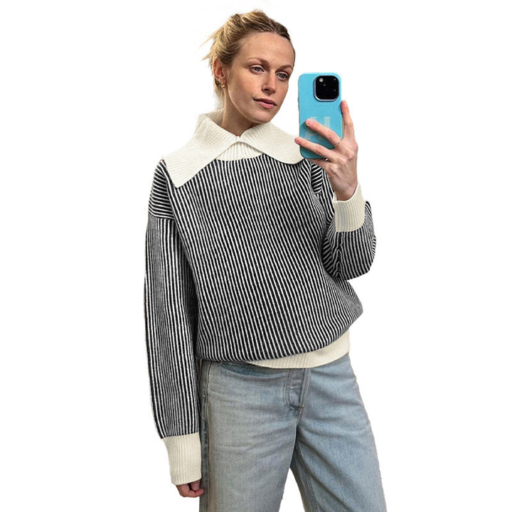 Damen Oversized Pullover mit Kragen Drune