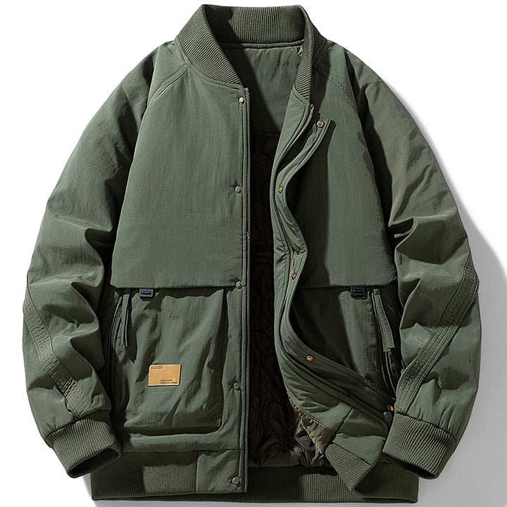 Herren Gepolsterte Utility-Bomberjacke mit Rippkragen, wattierter Stepp-Innenfutter und verdeckter Druckknopfleiste Drune