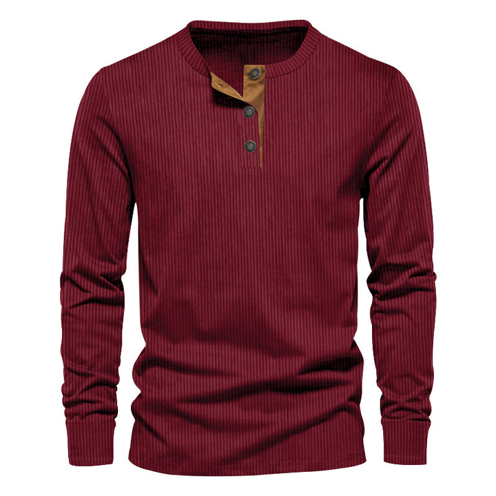 Herren nan geripptes Thermo-Henley mit Kontrast-Knopfleiste und Rippbündchen Drune