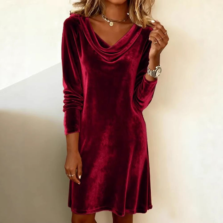 Damen Elegantes Samt-Minikleid mit Wasserfall-Ausschnitt und schmaler Silhouette Drune