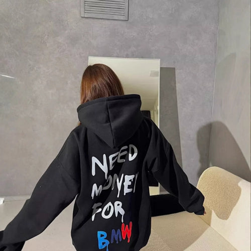 Damen Oversized Hoodie mit stylischem Schriftzug Drune