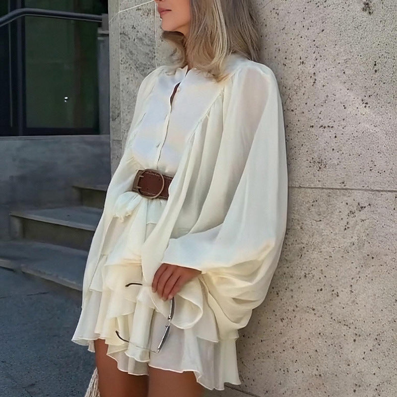 Damen Verspieltes Rüschenkleid mit voluminösen Ärmeln Drune