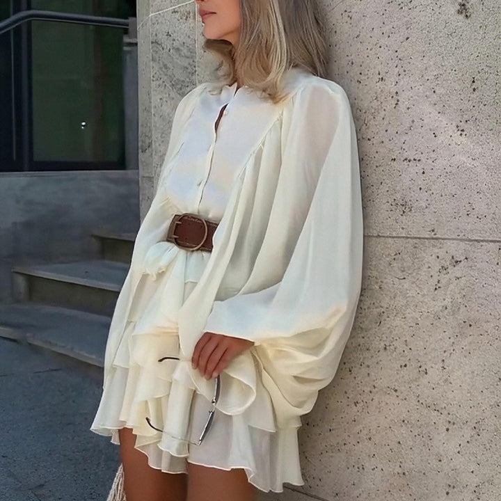 Damen Verspieltes Rüschenkleid mit voluminösen Ärmeln Drune