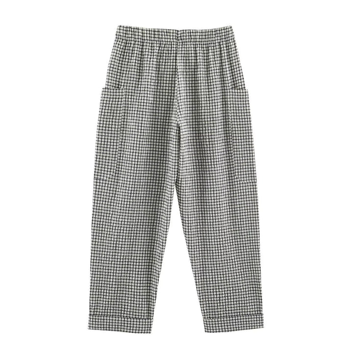 Damen Leichte karierte Seersucker-Hose mit Gummibund, aufgesetzten Taschen und schmal zulaufendem Bein Drune