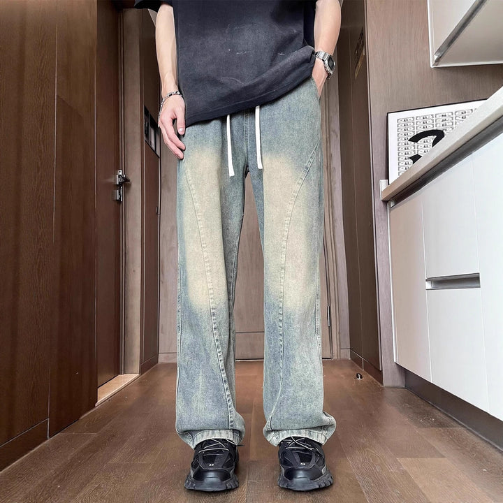 Unisex Weit geschnittene Denimhose mit elastischem Bund Drune