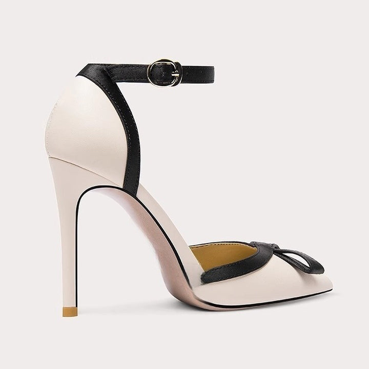 Damen Elegante spitz zulaufende Pumps im Retro-Chic mit Knöchelriemen und Zierschleife Drune