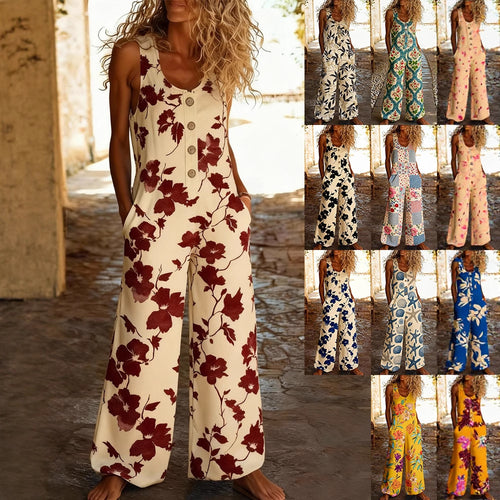 Damen Blumengemustertes Jumpsuit mit Knopfleiste und Taschen Drune