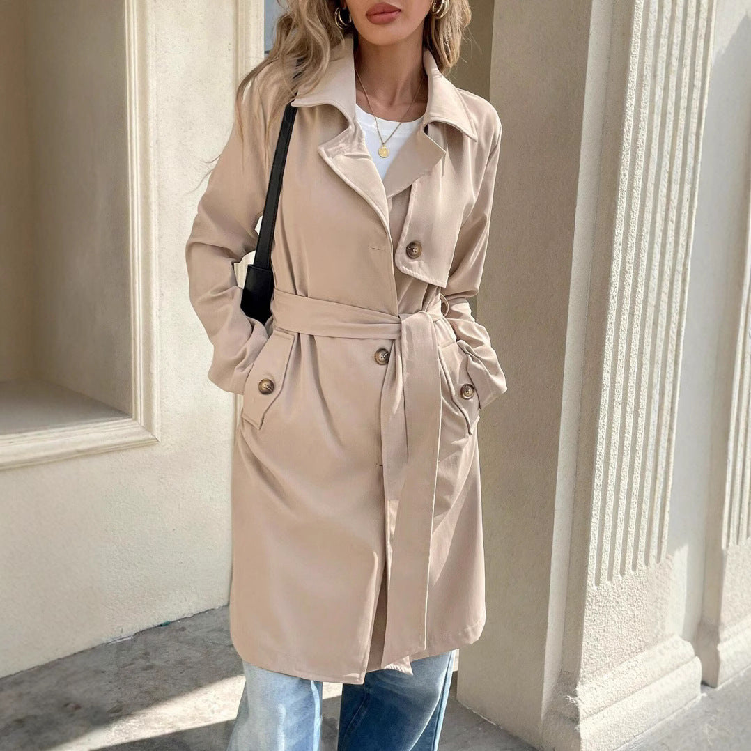 Damen eleganter Trenchcoat im minimalistischen Stil mit Gürtel und praktischen Taschen Drune